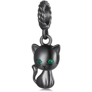 Lovely Black Cat 925 Sterling Silver Charms for Necklace Pendant Charms